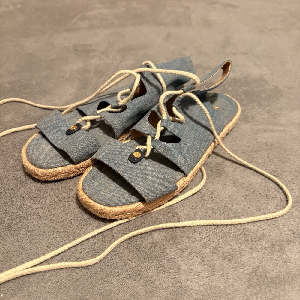 Michael Kors Mckenna Denim‎ Lace Up Sandals size 10 Gladiator sandals Fall Style